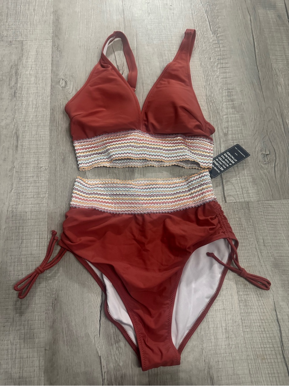 Rust Red Smocked High-Waist Bikini Set
